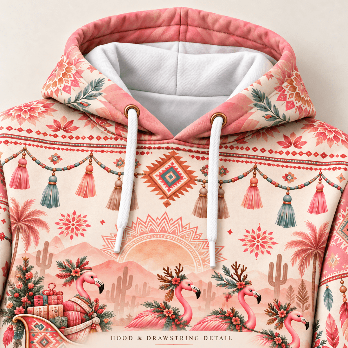 Personalized Boho Pink Christmas Flamingo Sweater & Hoodie - FlamingoAholic