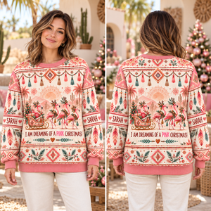 Personalized Boho Pink Christmas Flamingo Sweater & Hoodie - FlamingoAholic