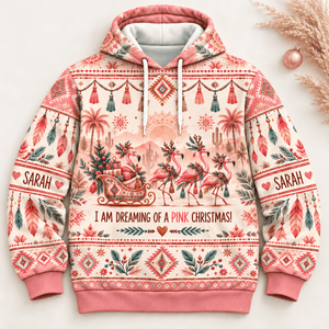 Personalized Boho Pink Christmas Flamingo Sweater & Hoodie - FlamingoAholic
