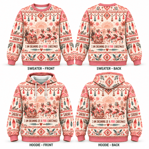 Personalized Boho Pink Christmas Flamingo Sweater & Hoodie - FlamingoAholic