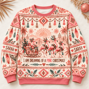 Personalized Boho Pink Christmas Flamingo Sweater & Hoodie - FlamingoAholic
