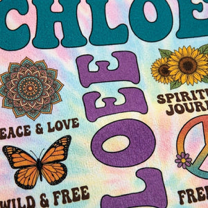 Personalized Boho Tie-Dye Beach Towel - Custom Name "Peace. Love. Nature." - FlamingoAholic