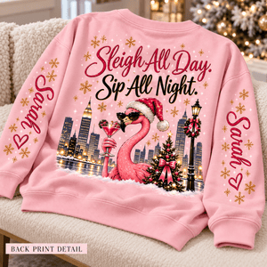 Personalized Christmas Cocktails & New York Nights Flamingo Sweater & Hoodie - FlamingoAholic