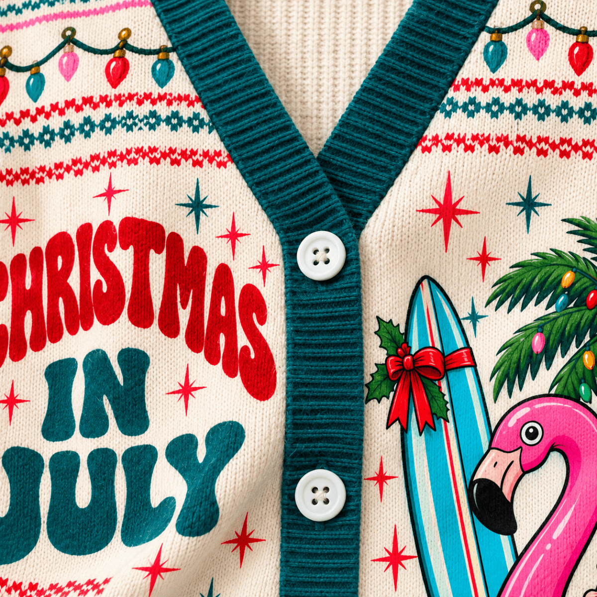 Personalized Christmas in July Flamingo Sweater & Cardigan - FlamingoAholic