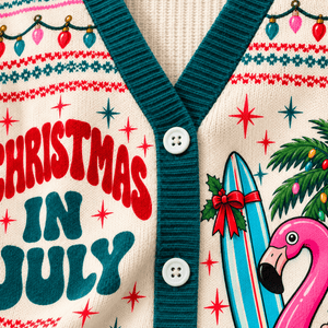 Personalized Christmas in July Flamingo Sweater & Cardigan - FlamingoAholic
