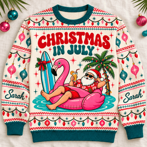 Personalized Christmas in July Flamingo Sweater & Cardigan - FlamingoAholic