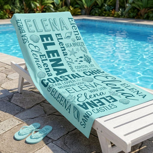 Personalized "Coastal Chic" Typography Beach Towel - Custom Name Summer Gift - FlamingoAholic