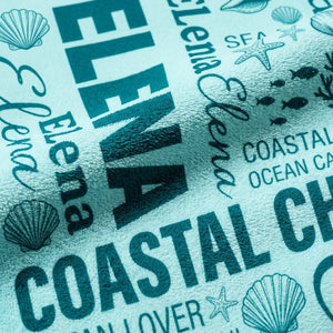 Personalized "Coastal Chic" Typography Beach Towel - Custom Name Summer Gift - FlamingoAholic