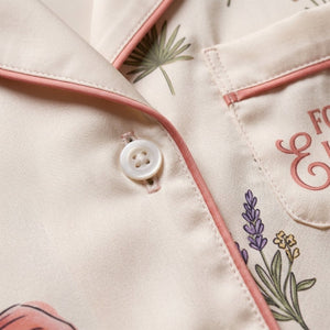 Personalized Coastal Flamingo Print Cream Short Satin Pajama Set - FlamingoAholic