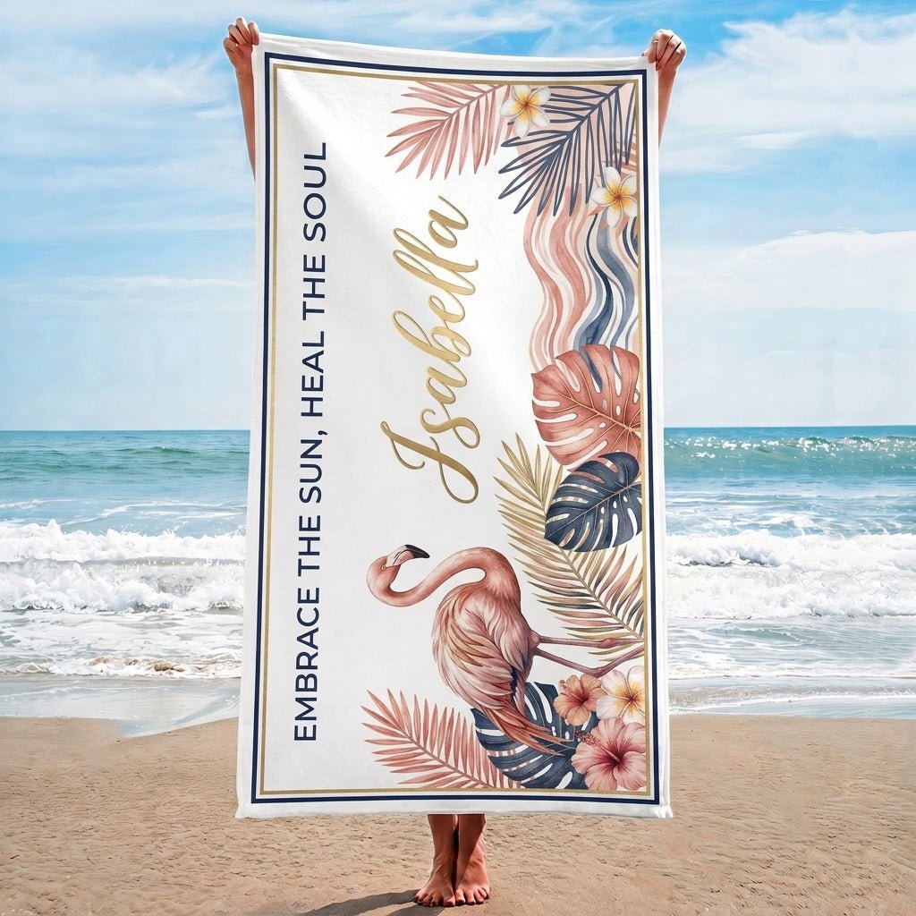 Personalized "Coastal Grandma" Flamingo Beach Towel - Custom Name Summer Gift - FlamingoAholic