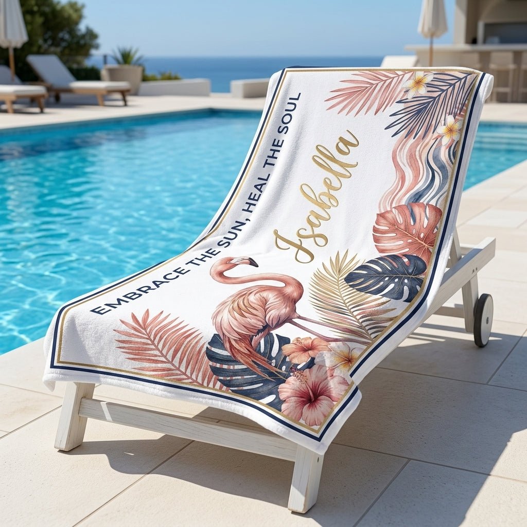 Personalized "Coastal Grandma" Flamingo Beach Towel - Custom Name Summer Gift - FlamingoAholic