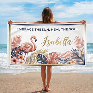 Personalized "Coastal Grandma" Flamingo Beach Towel - Custom Name Summer Gift - FlamingoAholic