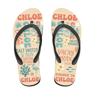 Personalized Coastal Lightweight Flip Flops - Custom Name "Chloe" - FlamingoAholic