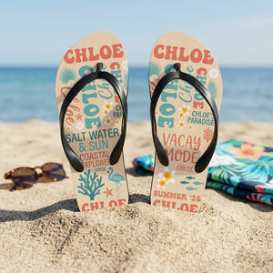 Personalized Coastal Lightweight Flip Flops - Custom Name "Chloe" - FlamingoAholic