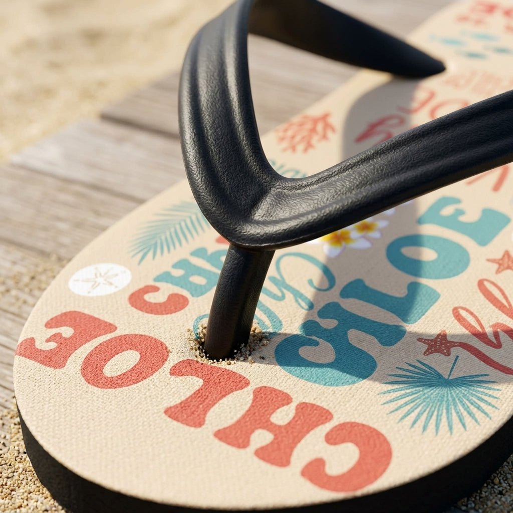 Personalized Coastal Lightweight Flip Flops - Custom Name "Chloe" - FlamingoAholic