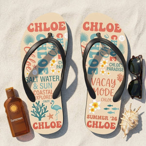 Personalized Coastal Lightweight Flip Flops - Custom Name "Chloe" - FlamingoAholic