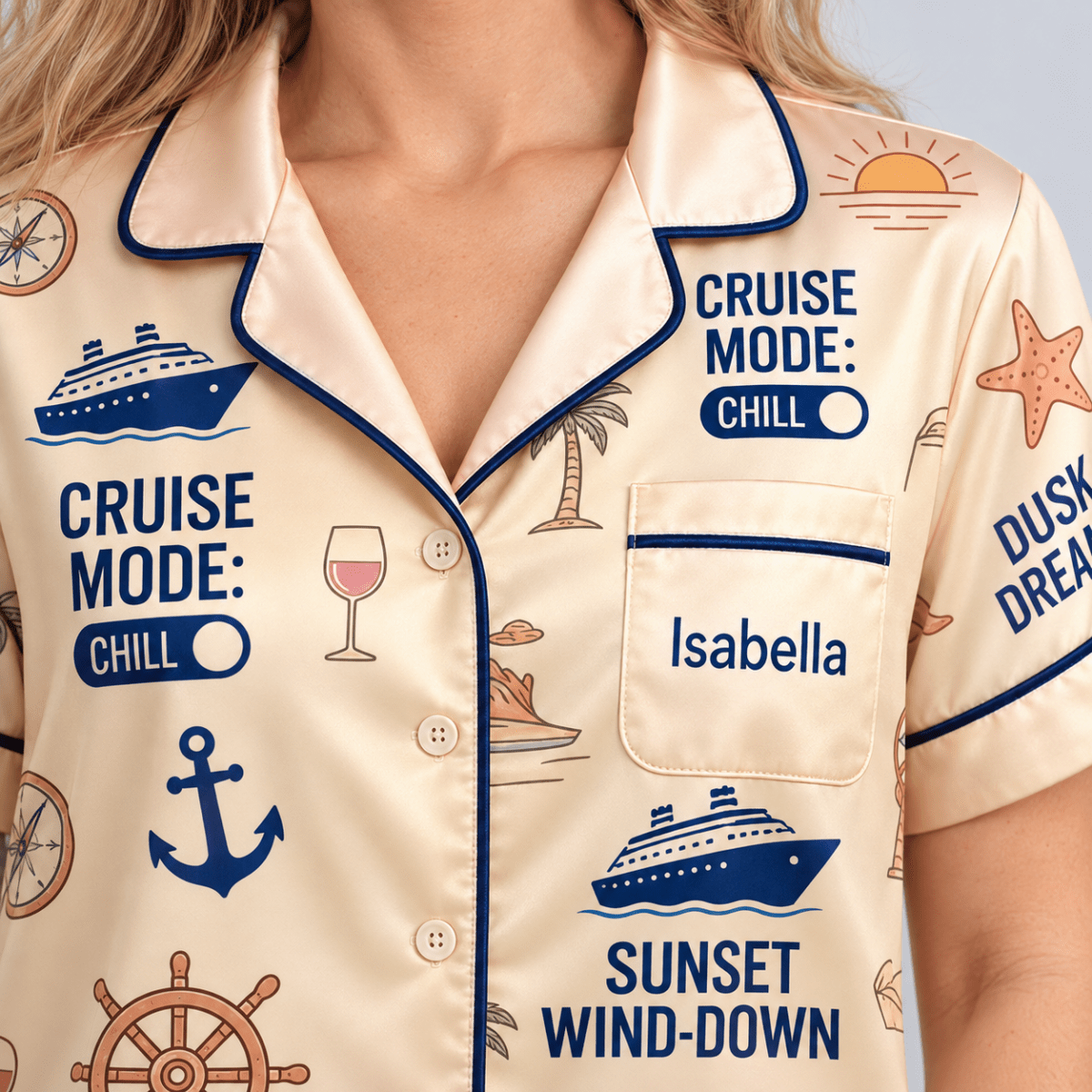 Personalized Cruise Mode Satin Pajama Set for Women - FlamingoAholic
