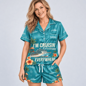 Personalized Cruise Retirement Satin Pajama Set for Women - FlamingoAholic