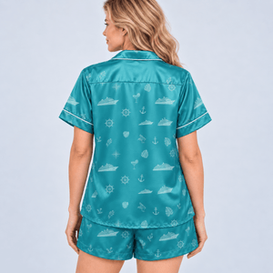 Personalized Cruise Retirement Satin Pajama Set for Women - FlamingoAholic