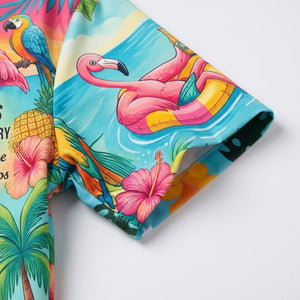 Personalized "Dad-Mingo" Flamingo Island Summer Vacation Hawaiian Shirt - FlamingoAholic