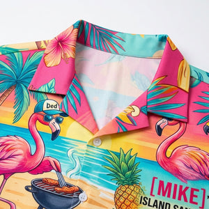 Personalized "Dad-Mingo" Flamingo Island Summer Vacation Hawaiian Shirt - FlamingoAholic