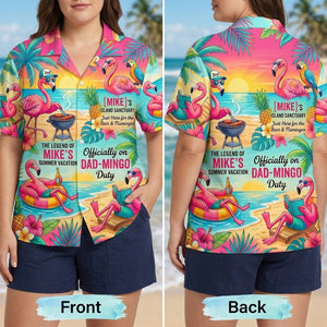 Personalized "Dad-Mingo" Flamingo Island Summer Vacation Hawaiian Shirt - FlamingoAholic