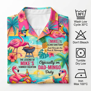 Personalized "Dad-Mingo" Flamingo Island Summer Vacation Hawaiian Shirt - FlamingoAholic