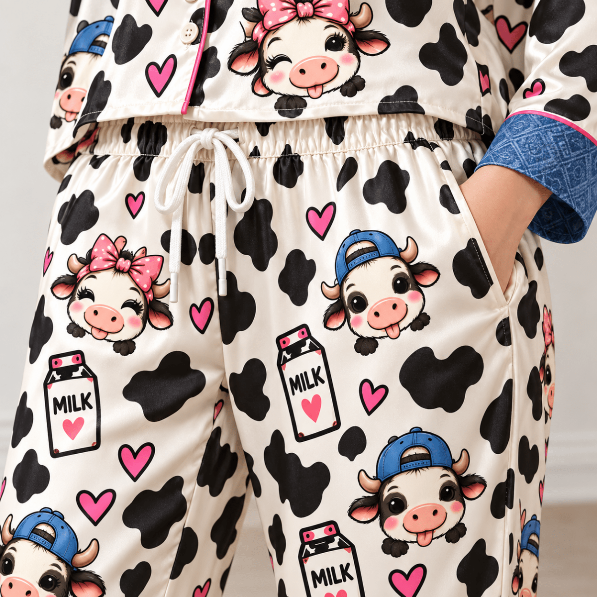 Personalized Dairy Cow Satin Pajama Set for Women - FlamingoAholic