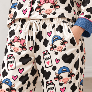 Personalized Dairy Cow Satin Pajama Set for Women - FlamingoAholic