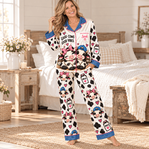 Personalized Dairy Cow Satin Pajama Set for Women - FlamingoAholic