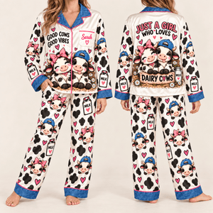 Personalized Dairy Cow Satin Pajama Set for Women - FlamingoAholic