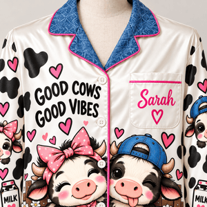 Personalized Dairy Cow Satin Pajama Set for Women - FlamingoAholic