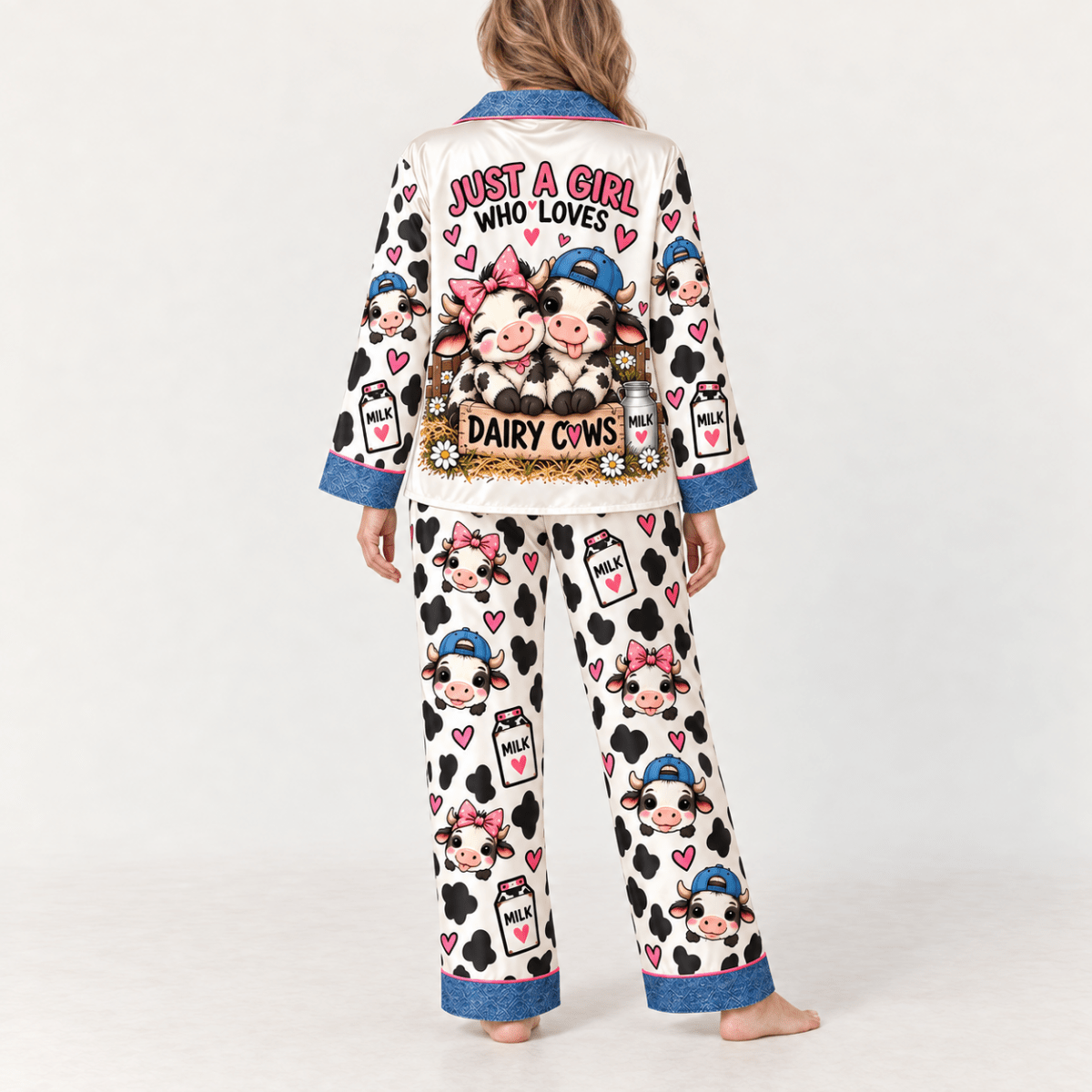 Personalized Dairy Cow Satin Pajama Set for Women - FlamingoAholic