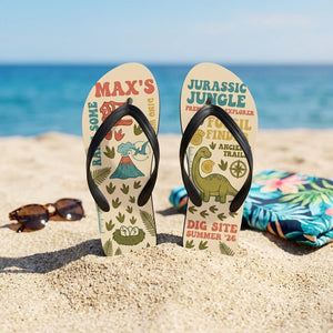 Personalized Dinosaur Lightweight Flip Flops - Custom Name "Max's Dig Site" - FlamingoAholic