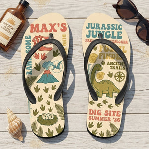 Personalized Dinosaur Lightweight Flip Flops - Custom Name "Max's Dig Site" - FlamingoAholic