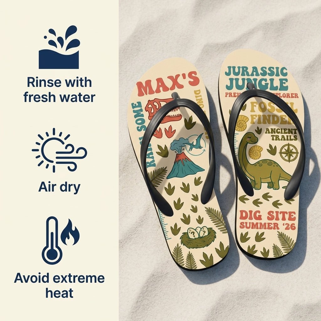 Personalized Dinosaur Lightweight Flip Flops - Custom Name "Max's Dig Site" - FlamingoAholic