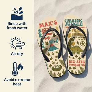 Personalized Dinosaur Lightweight Flip Flops - Custom Name "Max's Dig Site" - FlamingoAholic
