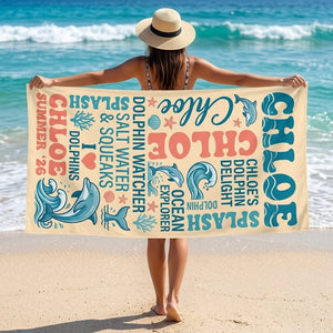 Personalized Dolphin Beach Towel - Custom Name "Ocean Explorer" Summer Gift - FlamingoAholic