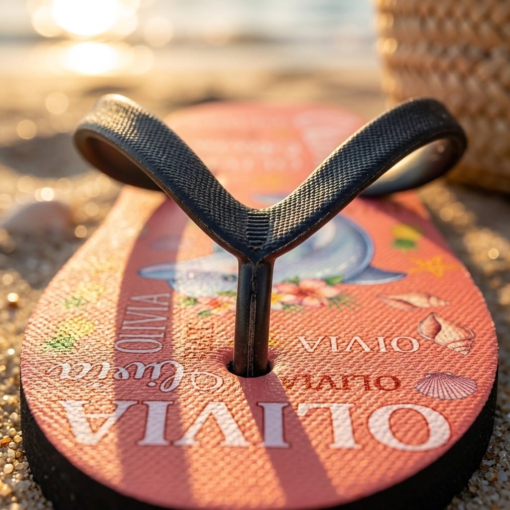Personalized Dolphin Coral Flip Flops - Custom Name Beach Summer Sandals Gift - FlamingoAholic