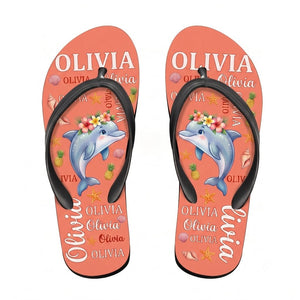 Personalized Dolphin Coral Flip Flops - Custom Name Beach Summer Sandals Gift - FlamingoAholic