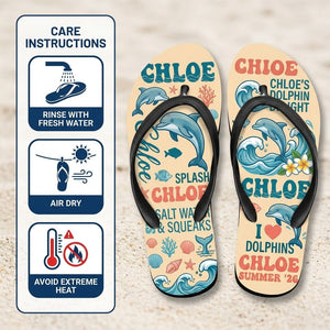 Personalized Dolphin Lightweight Flip Flops - Custom Name "Chloe" - FlamingoAholic