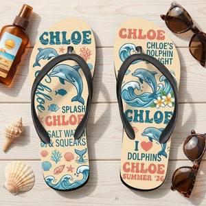 Personalized Dolphin Lightweight Flip Flops - Custom Name "Chloe" - FlamingoAholic