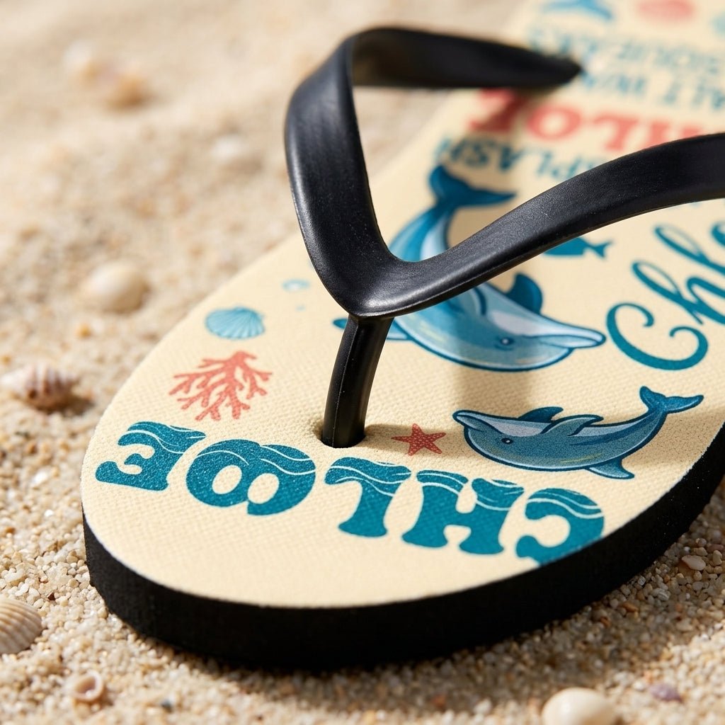 Personalized Dolphin Lightweight Flip Flops - Custom Name "Chloe" - FlamingoAholic