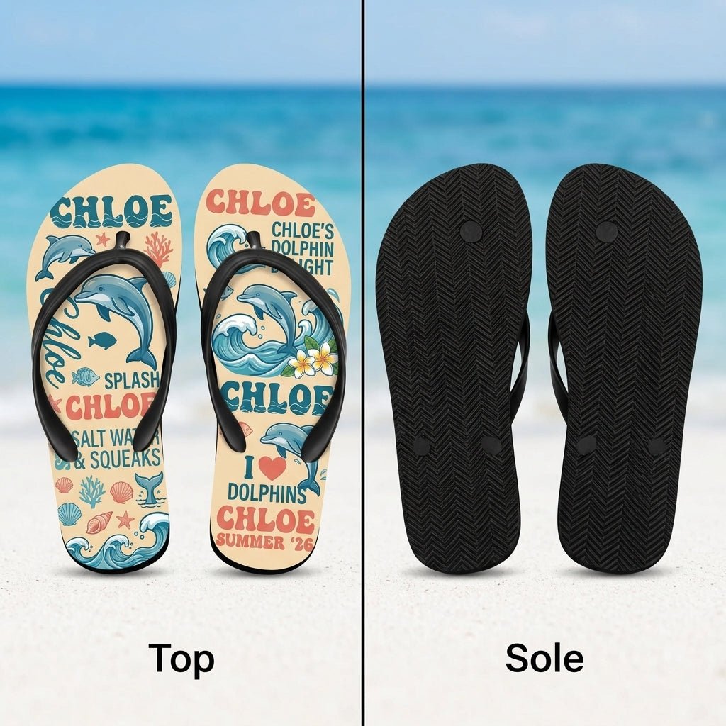 Personalized Dolphin Lightweight Flip Flops - Custom Name "Chloe" - FlamingoAholic