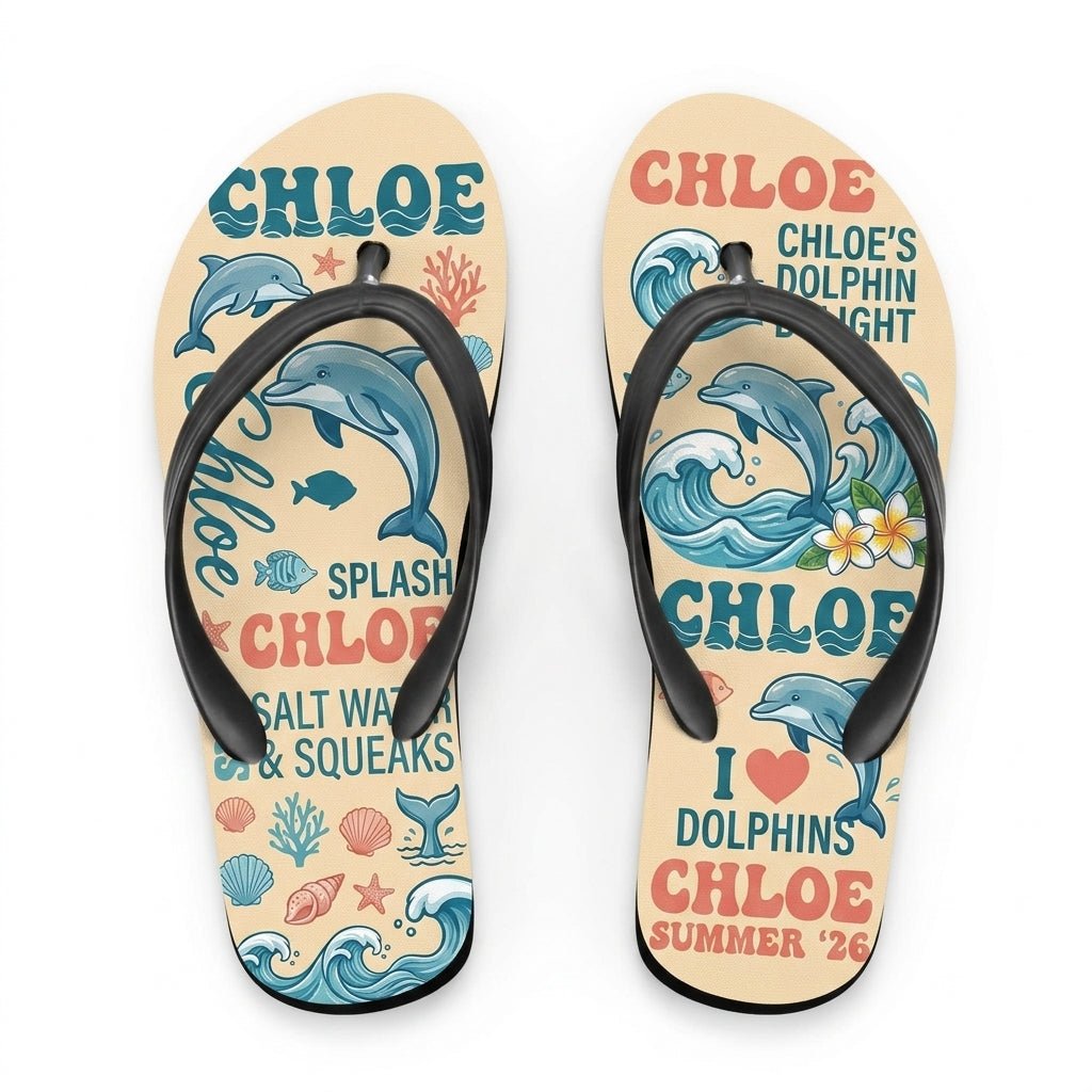 Personalized Dolphin Lightweight Flip Flops - Custom Name "Chloe" - FlamingoAholic