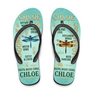 Personalized Dragonfly Lightweight Flip Flops - Custom Name "Chloe" - FlamingoAholic