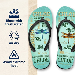 Personalized Dragonfly Lightweight Flip Flops - Custom Name "Chloe" - FlamingoAholic
