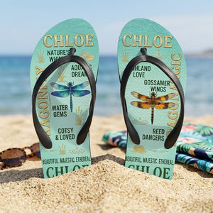 Personalized Dragonfly Lightweight Flip Flops - Custom Name "Chloe" - FlamingoAholic