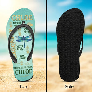 Personalized Dragonfly Lightweight Flip Flops - Custom Name "Chloe" - FlamingoAholic
