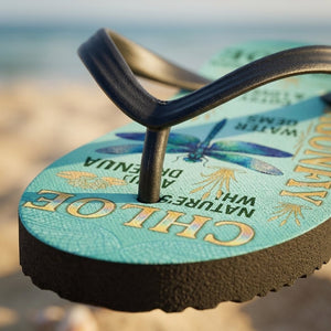 Personalized Dragonfly Lightweight Flip Flops - Custom Name "Chloe" - FlamingoAholic